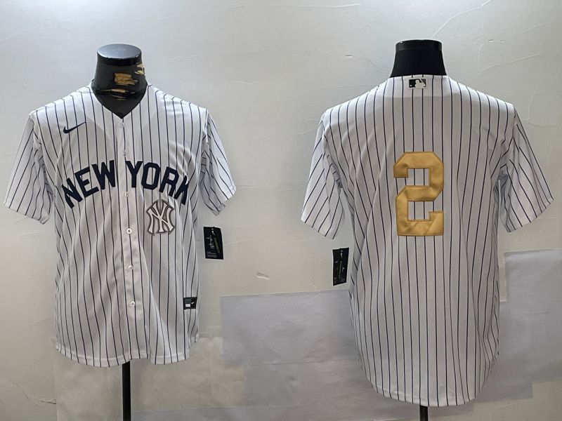 Men New York Yankees #2 Jeter White Stripe Fashion Nike 2024 MLB Jersey style 8->new york yankees->MLB Jersey
